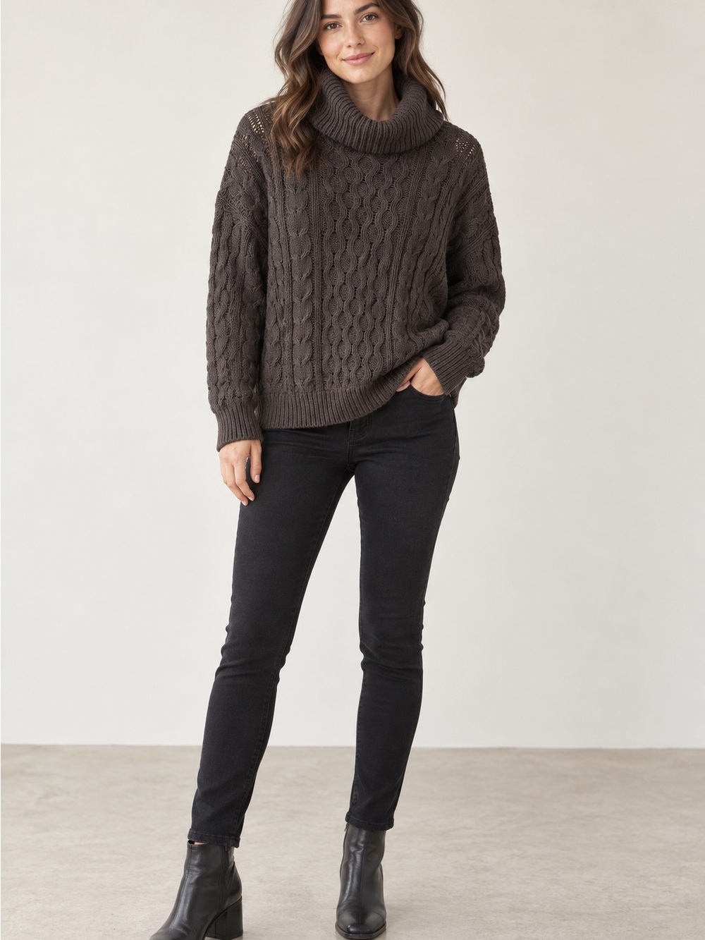Pilcro Charcoal Cable Knit Cowl Neck Sweater Small